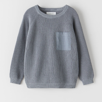Waffle Knit-Sweater With Pocket