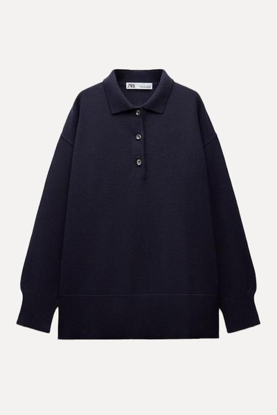 Plain Knit Polo Sweater