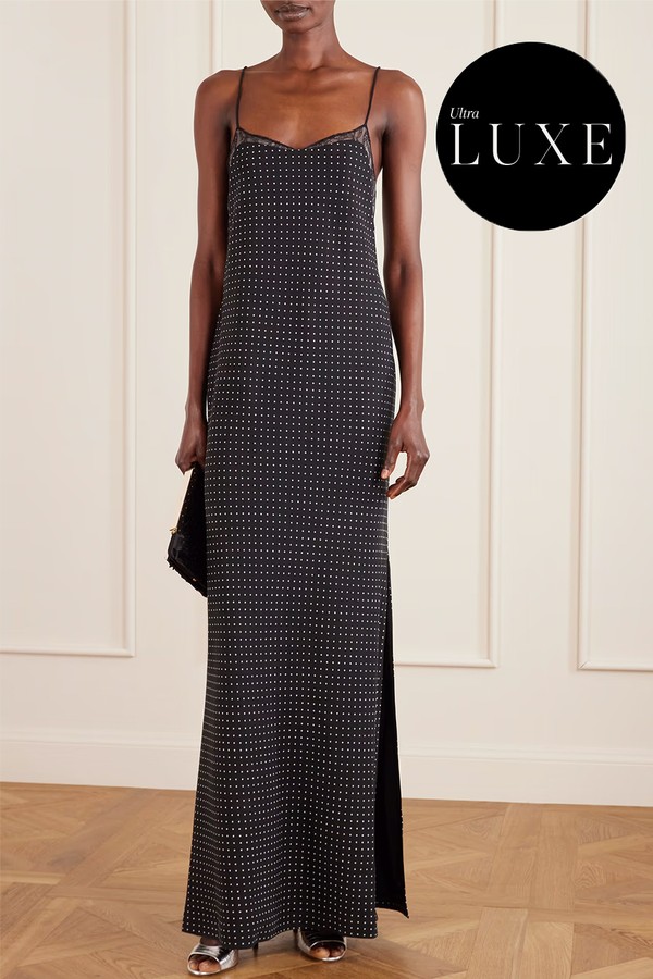 Open-Back Lace-Trimmed Polka-Dot Silk-Crepe Maxi Dress from Tom Ford