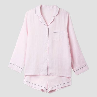 Blush Pink Linen Pyjama Shorts Set from Piglet In Bed