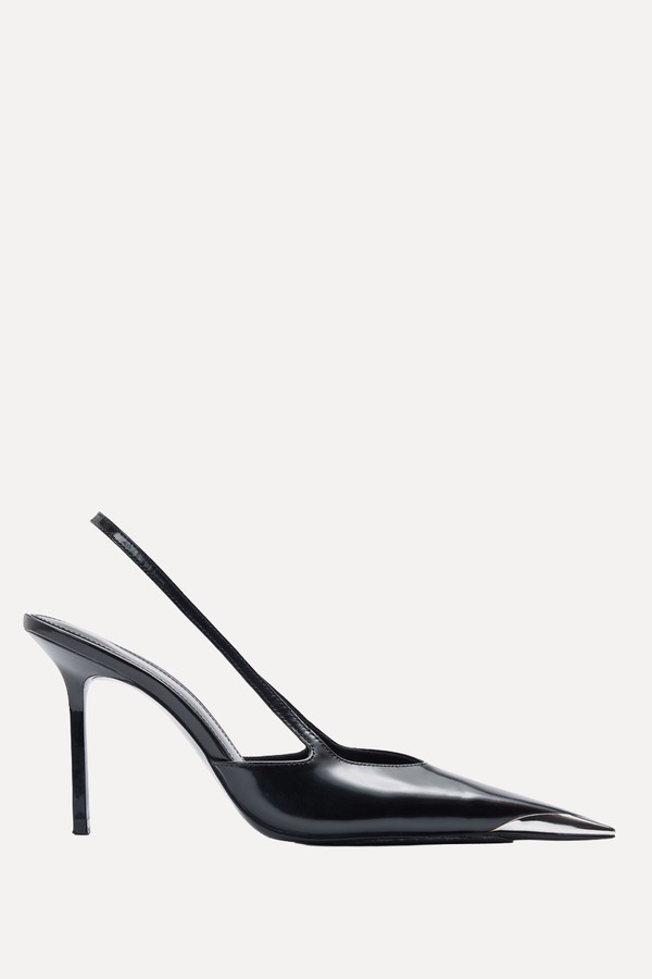 Leather High-Heeled Shoes With Metal Toe Cap