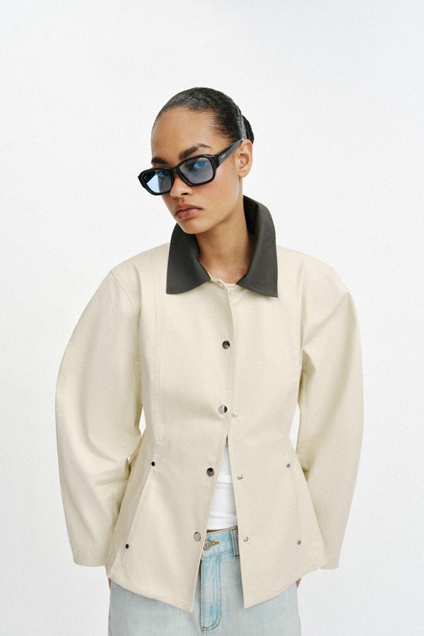 Contrast Collar Peplum Jacket