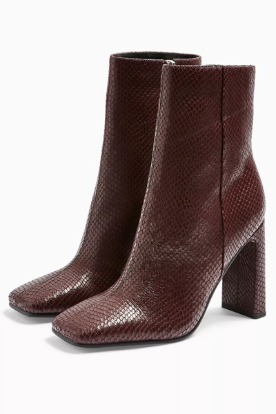 Burgundy Lizard Square Toe Boots