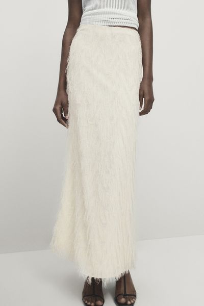 Long Frayed Skirt With Back Slit