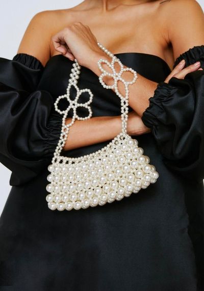 Pearl Beaded Flower Handle Bag