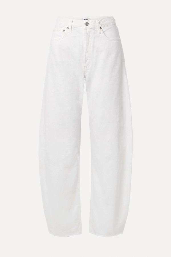 Luna Frayed High-Rise Barrel-Leg Jeans from Agolde