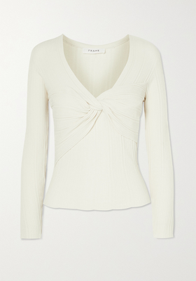 Twist-Front Ribbed Stretch-Knit Sweater from Frame 