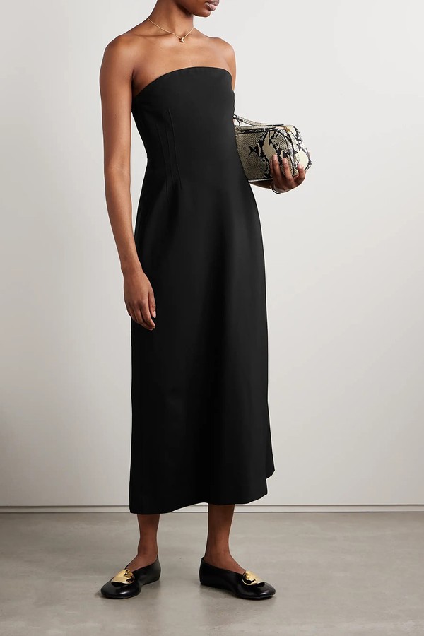Blaise Strapless Crepe Midi Dress