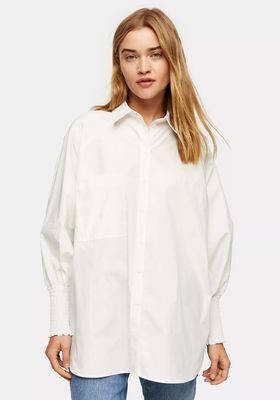 Ivory Shirred Cuff Oversized Shirt