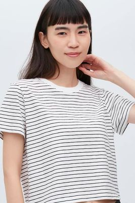Slub Jersey Cropped Striped Shirt Sleeved T Shirt