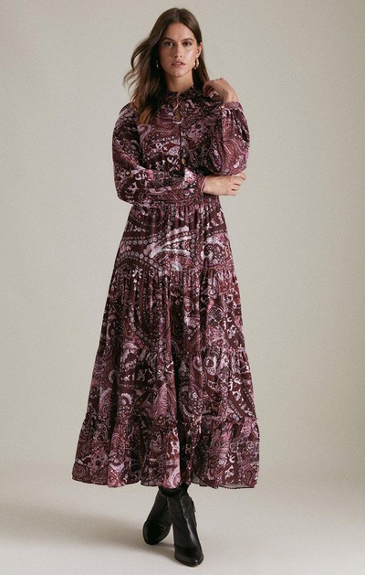 Paisley Shirred Woven Maxi Dress