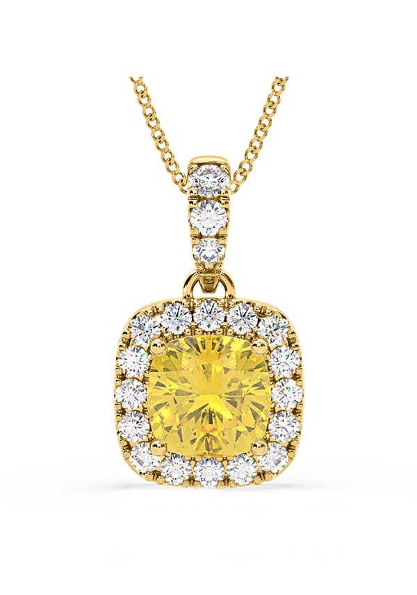 Annabelle Yellow Lab Diamond Emerald Cut Halo Necklace