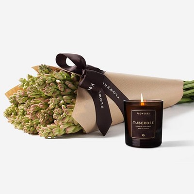 Cream & Tuberose & Candle Set from FlowerBx