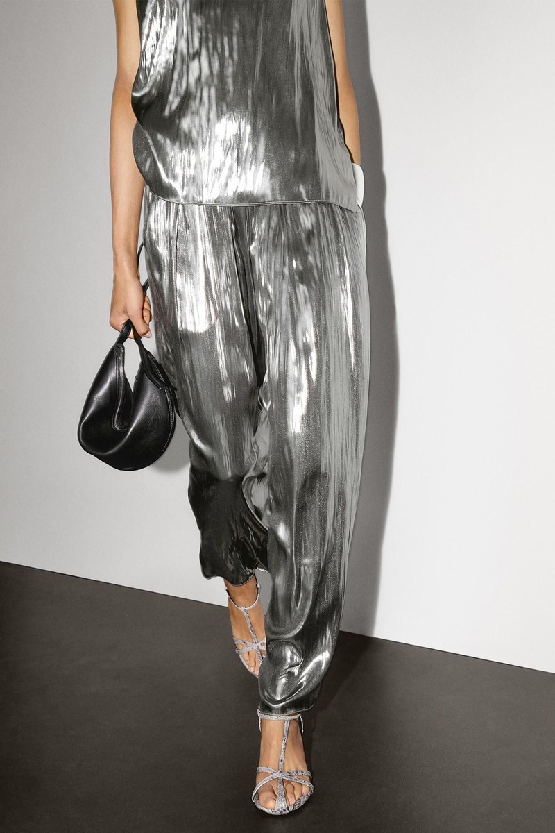 Flowing Metallic Trousers With Gathered Detail from Massimo Dutti