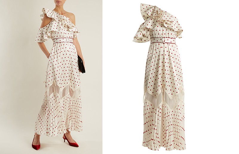 One-Shoulder Polka-Dot Print Dress