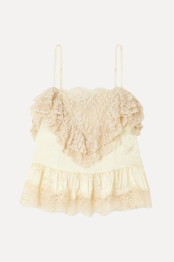 Ethel Ruffled Lace & Satin-Jacquard Camisole from SEA