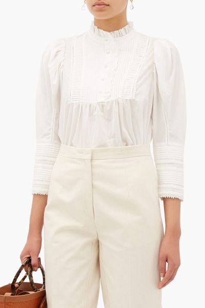 Silvia Pintuck Pleated Cotton-Poplin Blouse from Sea