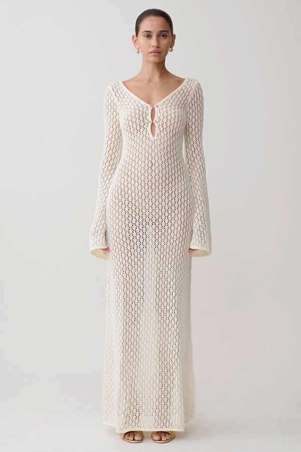 Kayleigh Crochet Fishtail Flare Maxi Dress from Meshki