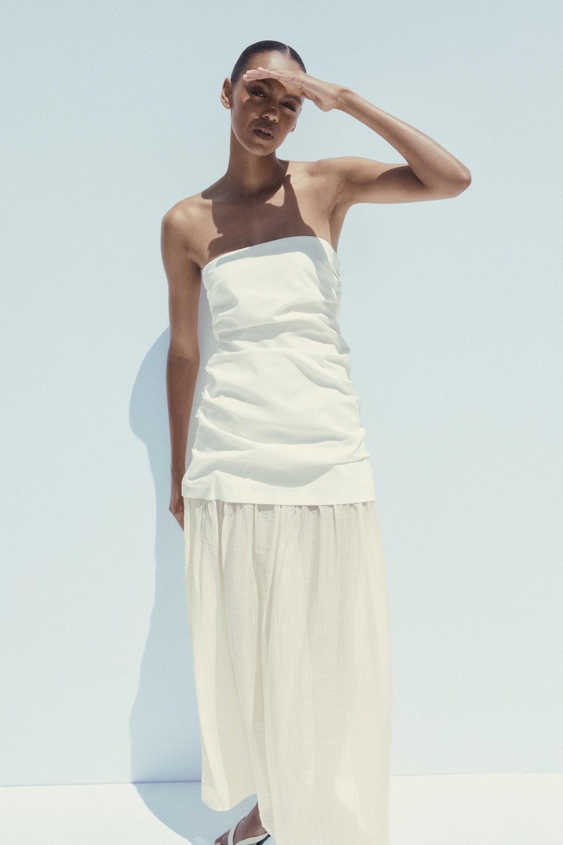 Contrast Strapless Midi Dress from Zara
