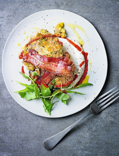 Sweetcorn Pancakes With Maple Bacon & Chilli Creme Fraiche