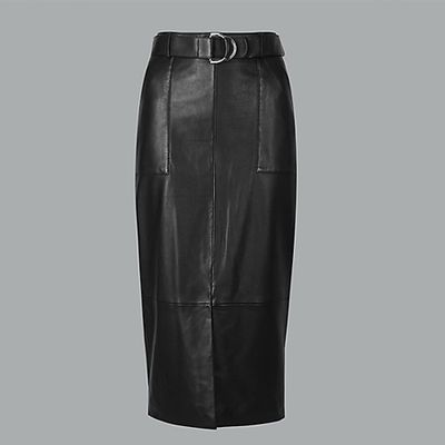 Leather Belted Pencil Skirt