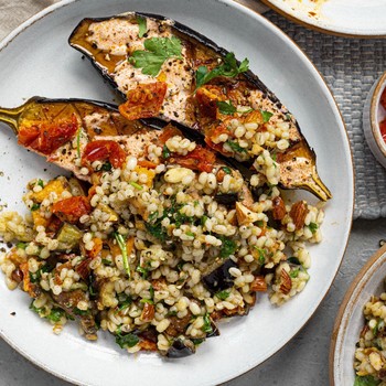 Pearl Barley, Roasted Aubergine & Sweet Potato Salad