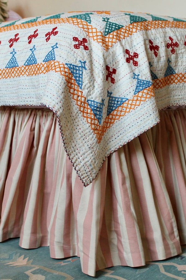 Tangier Rhubarb Stripe Ruffle Bed Valance from Alice Palmer & Co.