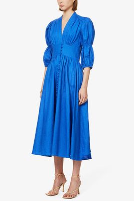 Willow Plung-Neck Linen Midi Dress from Cult Gaia