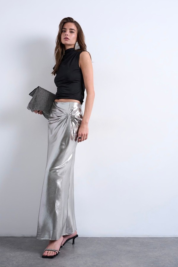 Metallic Knot Midi Skirt