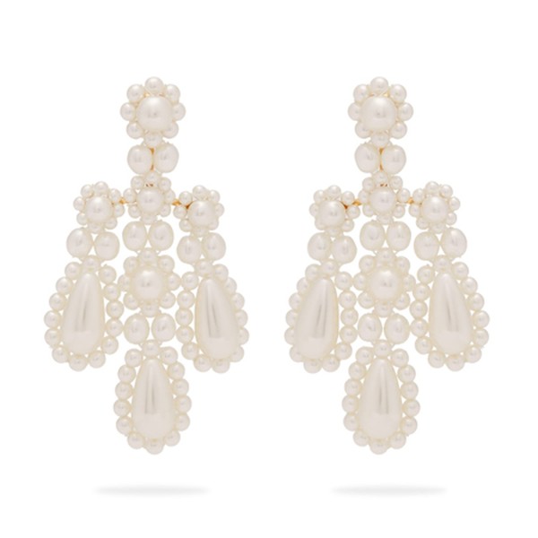 Faux-Pearl And Metal Chandelier Earrings