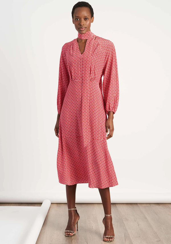V Neck Gathered Midi Dress With Neck Tie from Cefinn