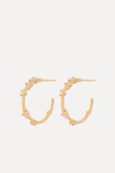 Solid Gold Twig Diamond Hoop Earrings