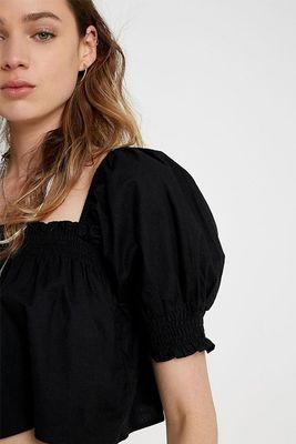 Lola Poplin Puff Sleeve Cropped Blouse from Urban Outfitters