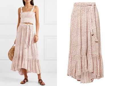 Sabila Belted Floral-Print Crinkled-Crepe Skirt from Faithfull The Brand