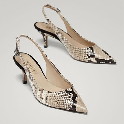 Animal Print Leather Slingback Court Shoe from Massimo Dutti