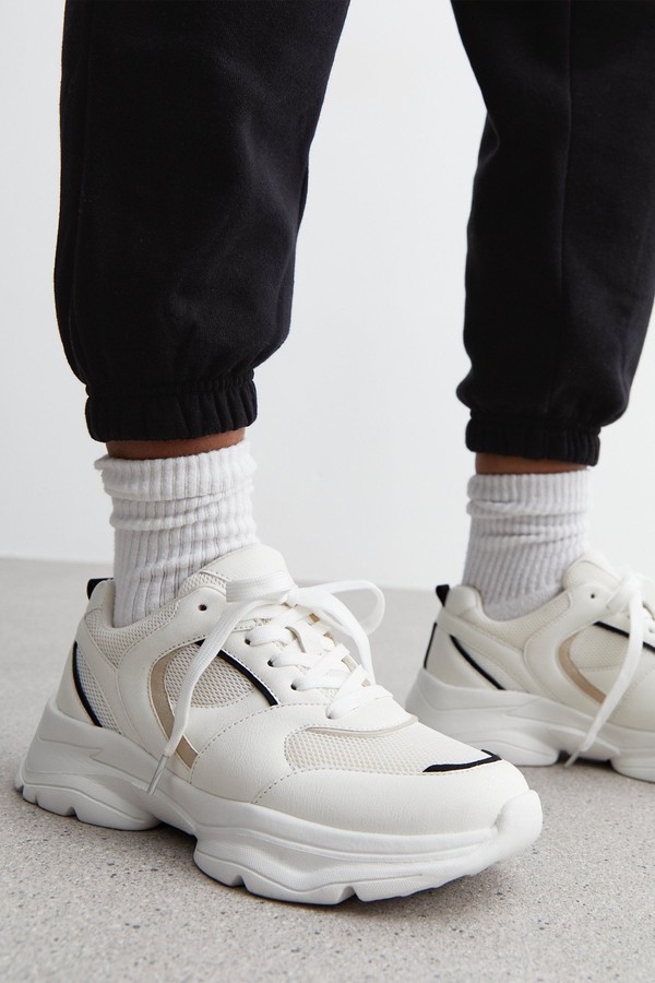 Colour Block Mesh Chunky Trainers from New Look