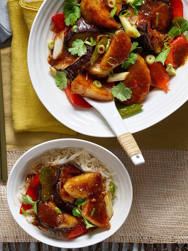 Aubergine, Potato & Peppers Braised In Oyster Sauce