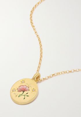 Rose 18-Karat Recycled Gold, Enamel and Diamond Necklace from Cece Jewelry