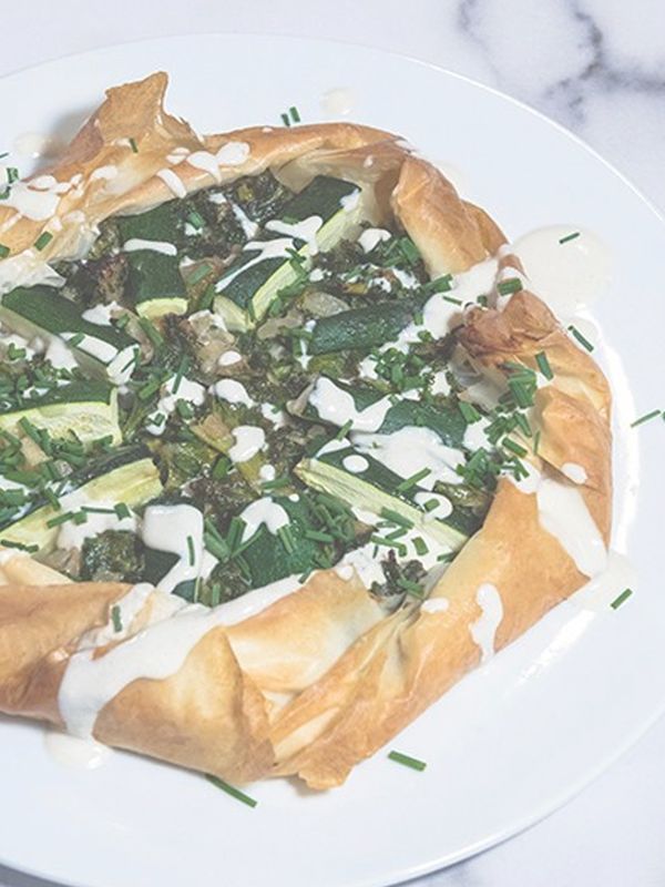 Vegan Filo Galette with Courgette & Kale and Tahini Dressing