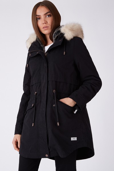 CAVERSHAM Faux Fur Lined Parka, Black 