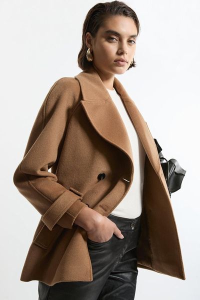 Tailored Wool Blend Double Breasted Short Pea Coat