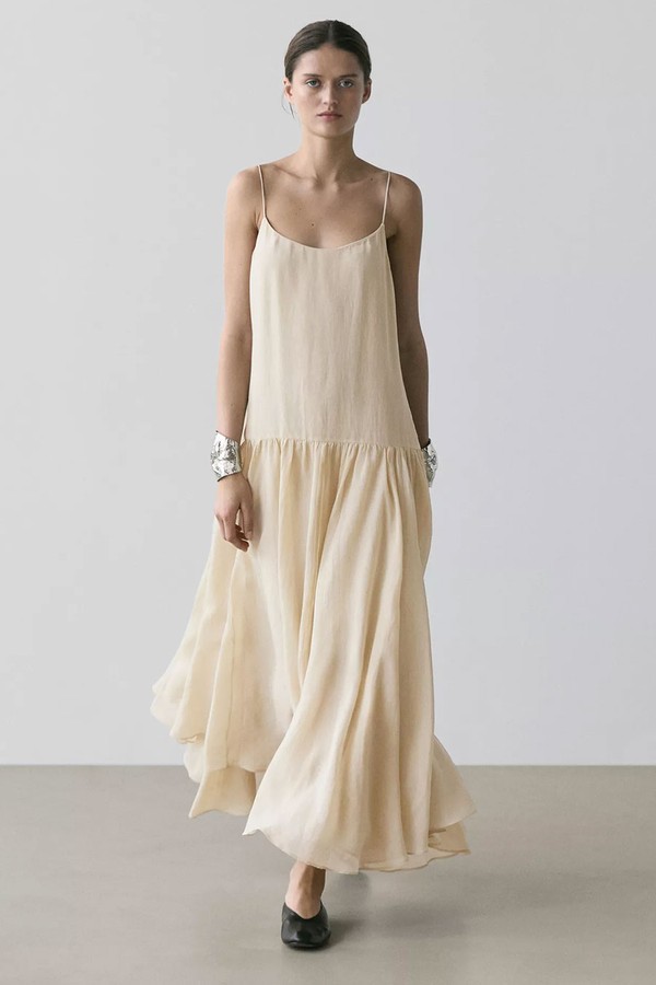 Flowing Midi Dress With Pleated Detail from Massimo Dutti