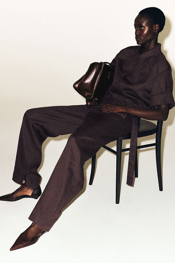 Belted Linen Barrel-Leg Trousers