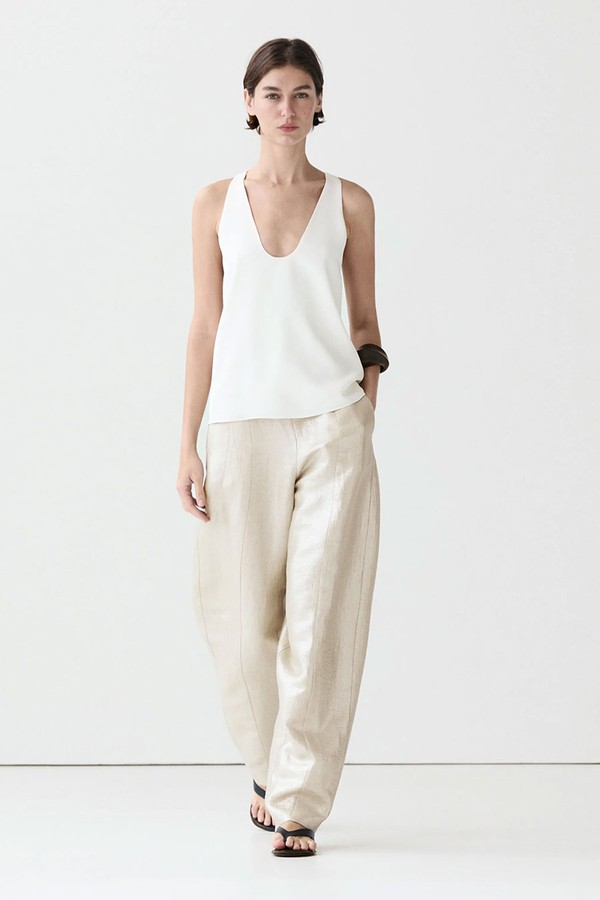 Flowing Metallic Linen Trousers