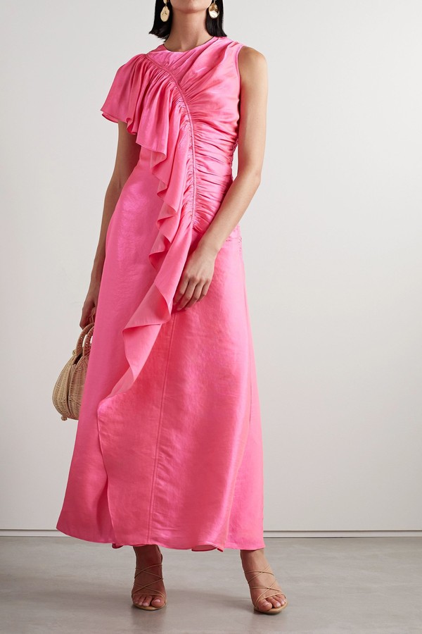 Lali Ruched Ruffled Metallic Chiffon Gown from Ulla Johnson