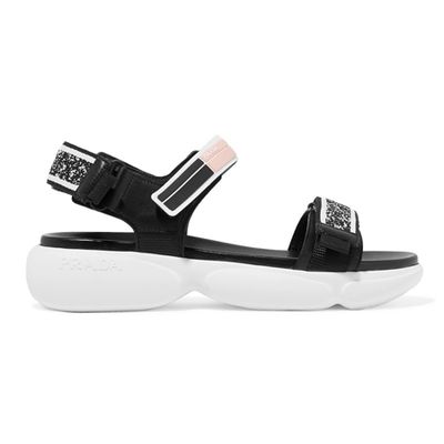Cloudbust Rubber and Canvas Trimmed Leather Sandals from Prada