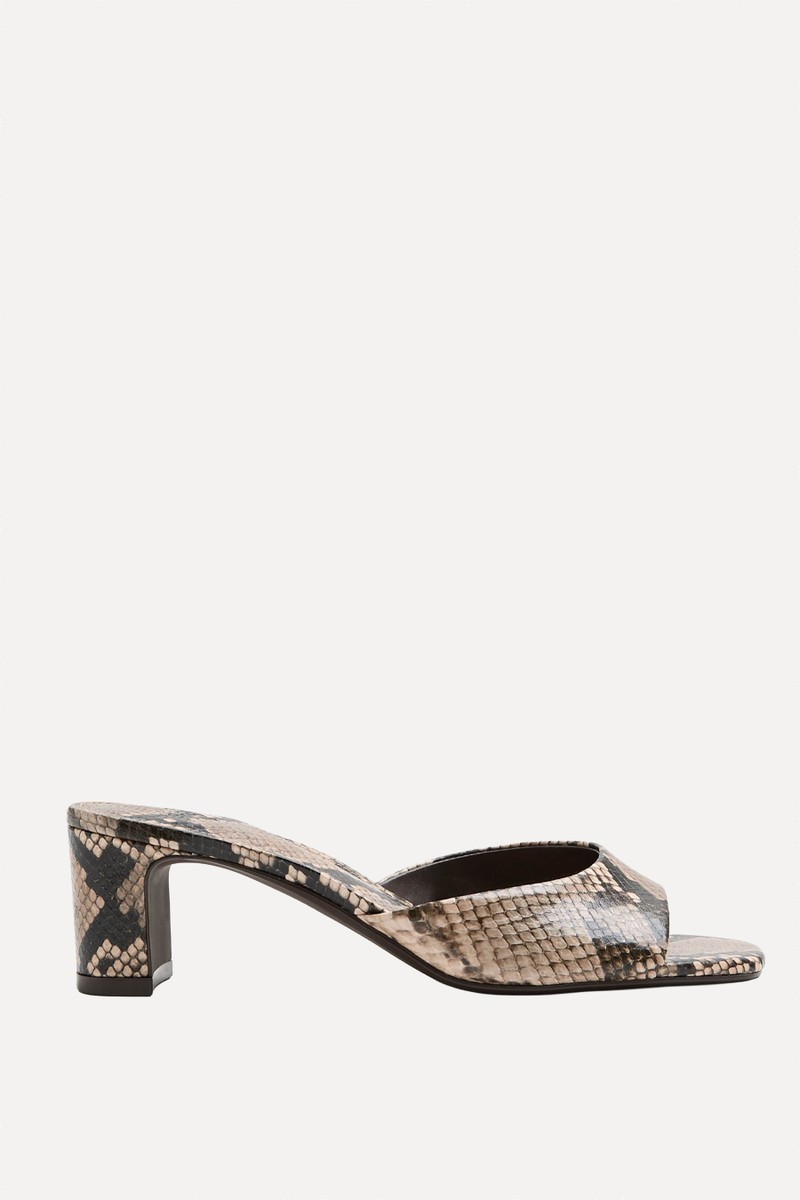 Wide Fit Snake Print Block Heel Mules