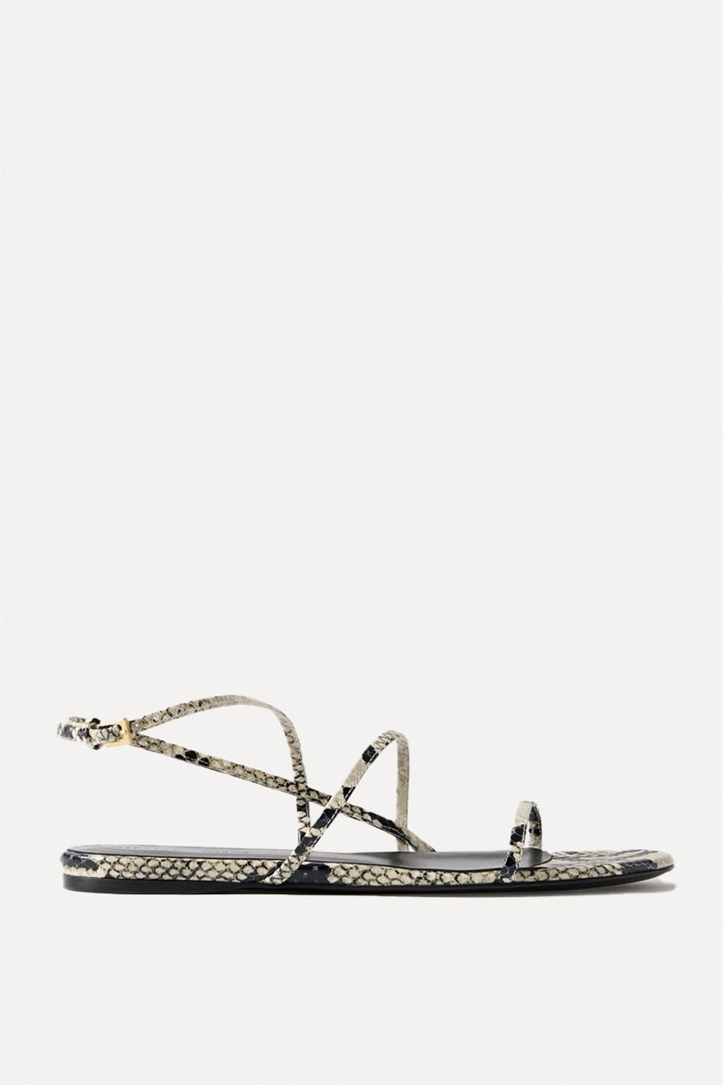 Python-Embossed Leather Loop Flat Sandals from Khaite