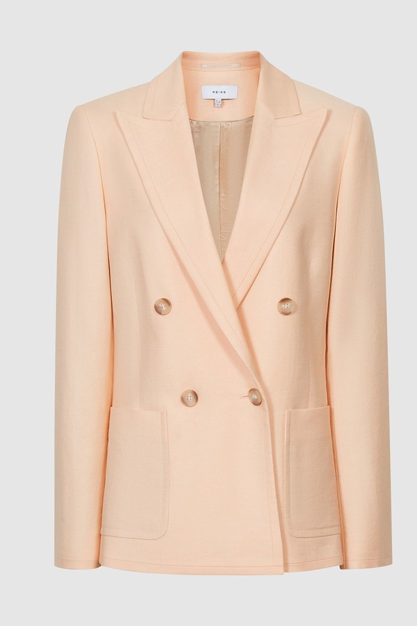 Linen-Blend Double Breasted Blazer