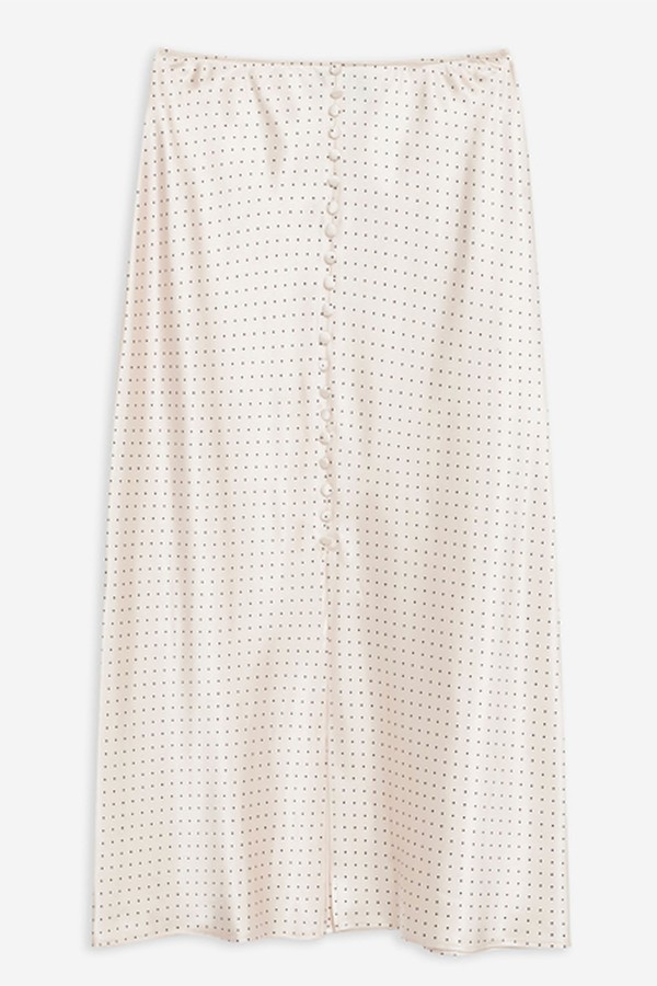 Nude Spot Button Satin Bias Skirt from Topshop